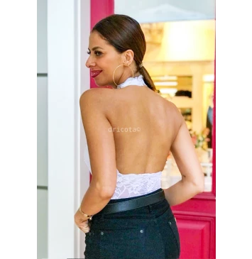Body de renda modelo frente única sem aro Branco Lola - Dricota