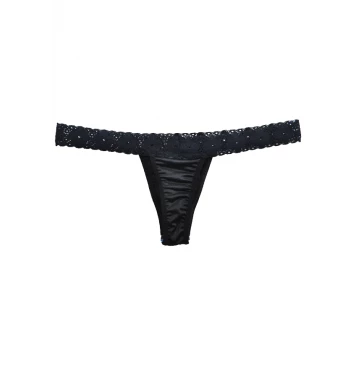 Calcinha fio dental de microfibra com renda lateral Preto Antonella