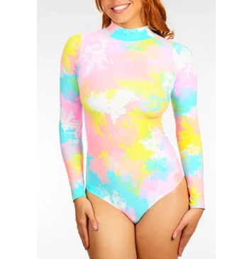 Body em microfibra com mangas longas e gola alta Vitória Tie Dye