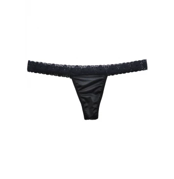 Calcinha fio dental de microfibra com renda lateral Preto Antonella