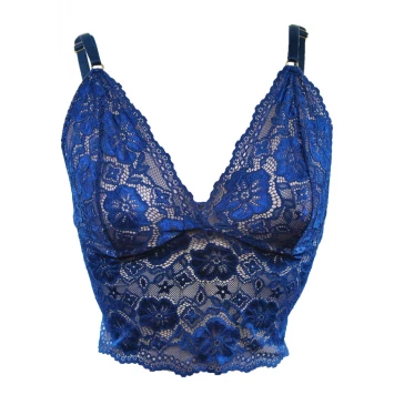 TOP CORSELET CHIARA SEM BOJO EM RENDA AZUL MARINHO